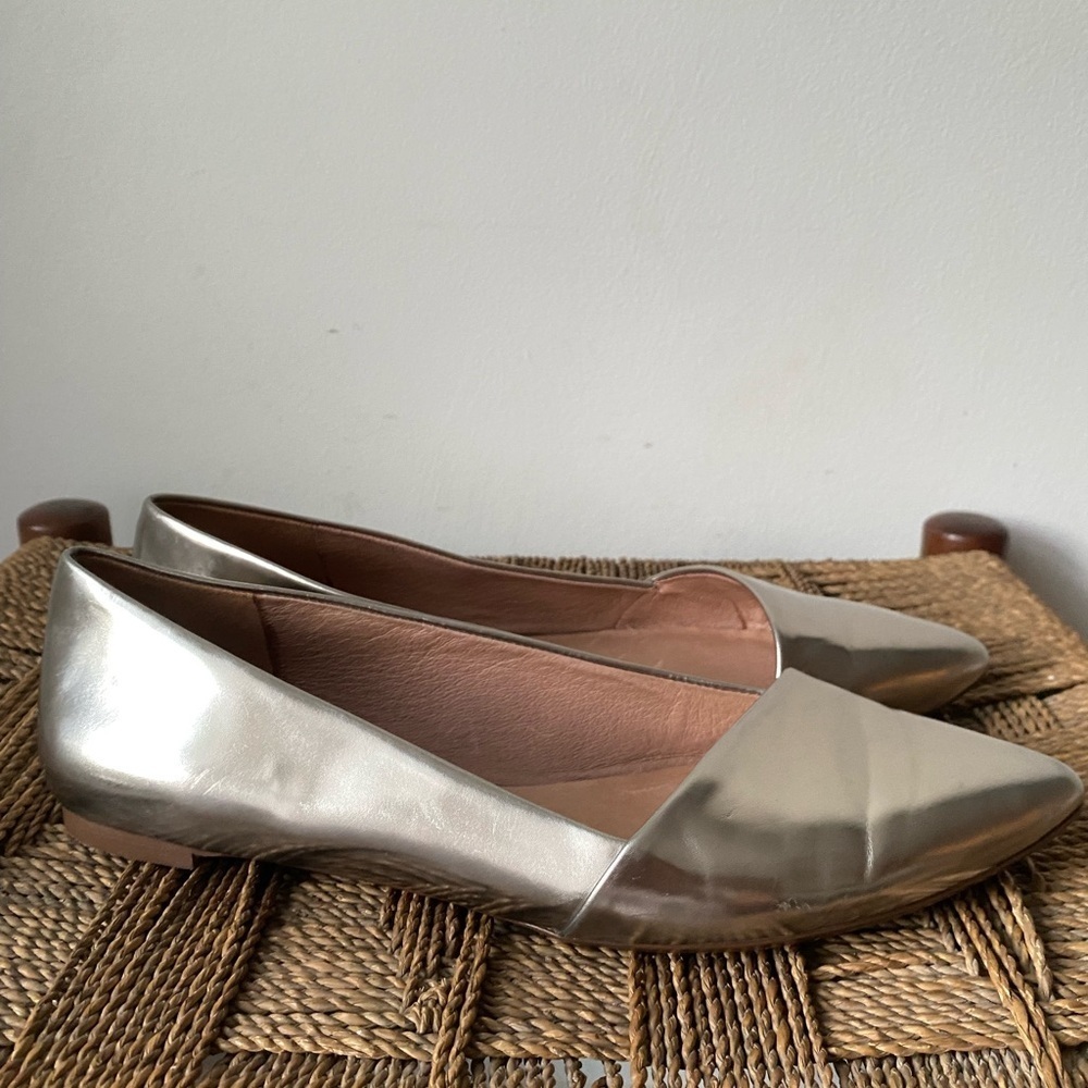 Madewell Shoes Women’s 8.5 Mira Flats Metallic Silver Pointed Toe Asymmetrical - Picture 8 of 10